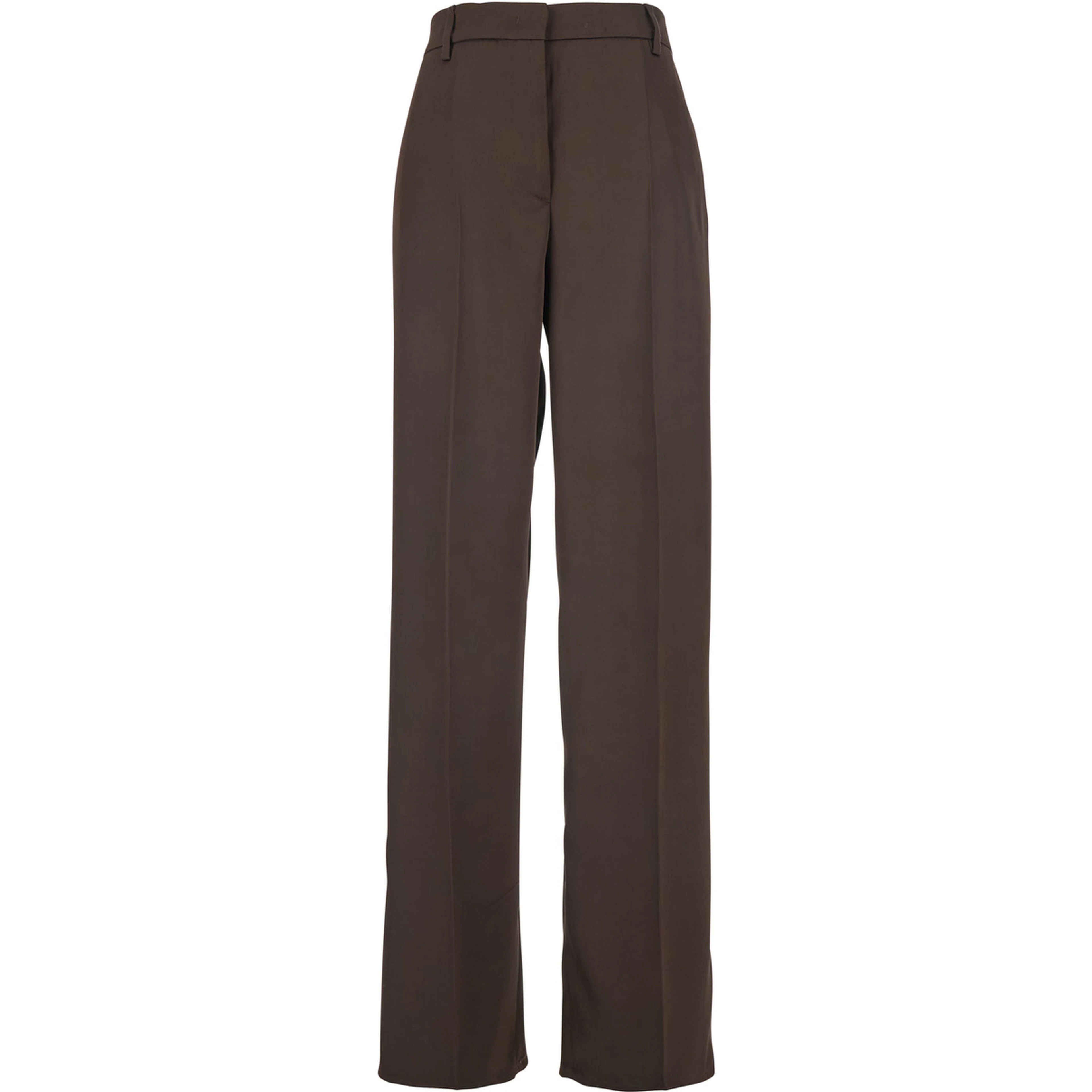 Brown Tailored Trousers with Pleats on the Front in Satin Woman