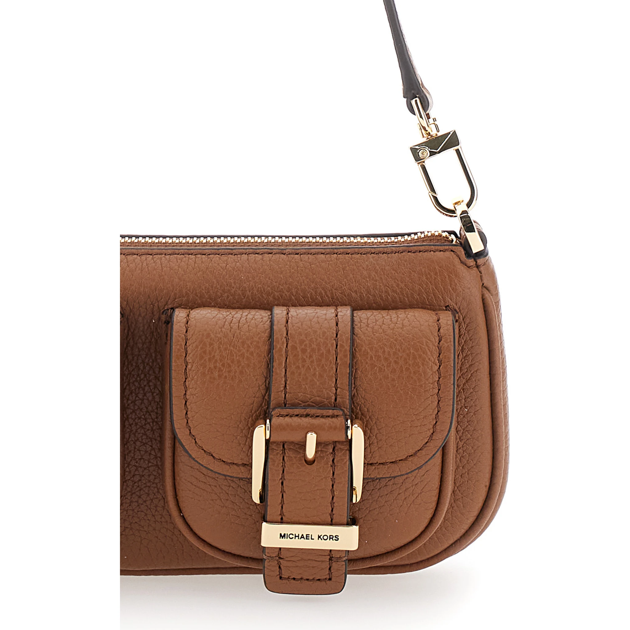 Zoe Brown Shoulder Bag with Pockets and Straps on the Front in Hammered Leather Woman