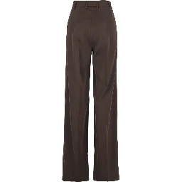 Brown Tailored Trousers with Pleats on the Front in Satin Woman
