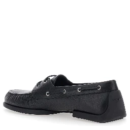 Black Loafers with Ruched Details and Almond Toe in Leather Man