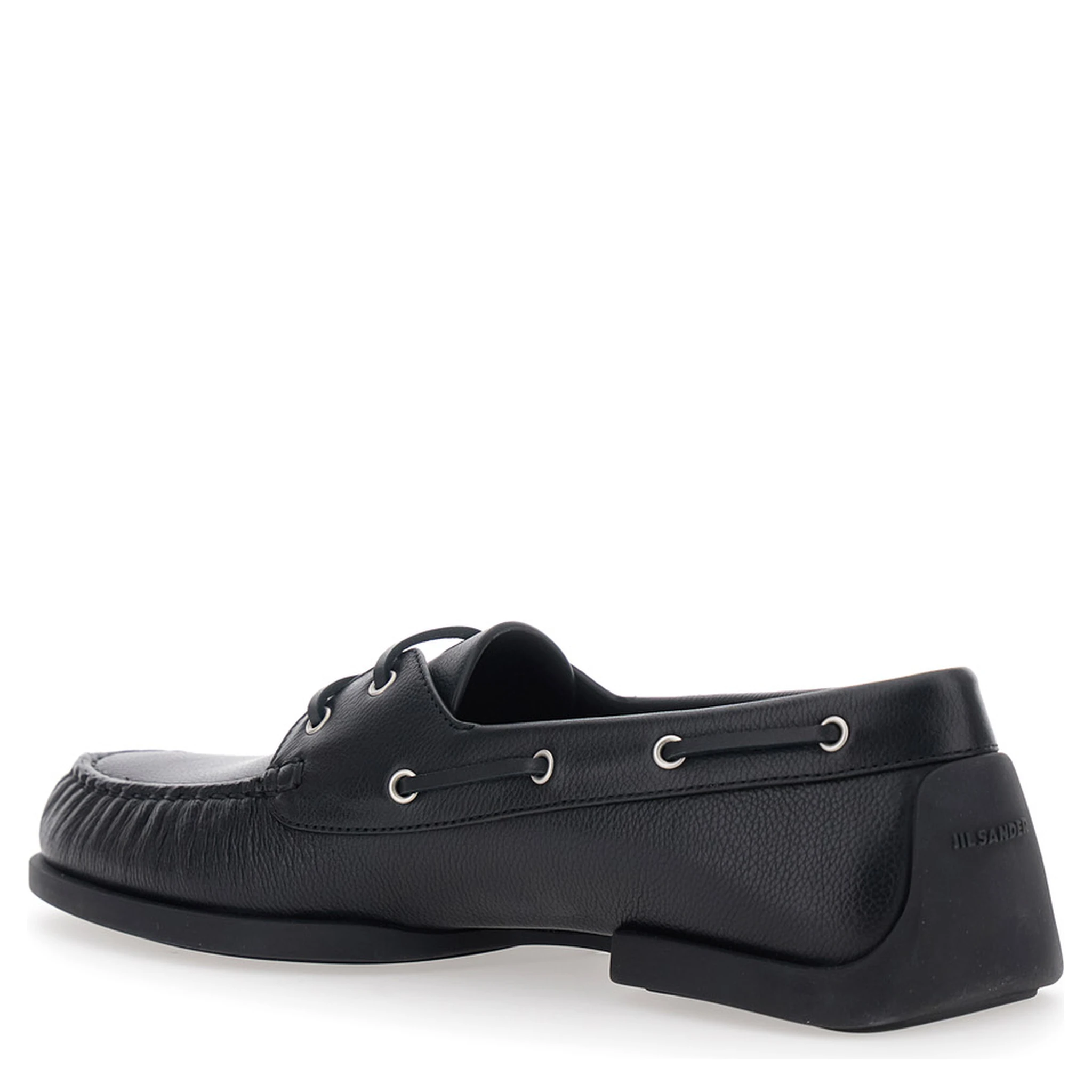 Black Loafers with Ruched Details and Almond Toe in Leather Man
