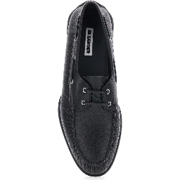Black Loafers with Ruched Details and Almond Toe in Leather Man