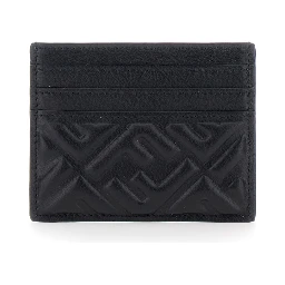 Black Card Holder with Embossed FF Pattern in Leather Woman