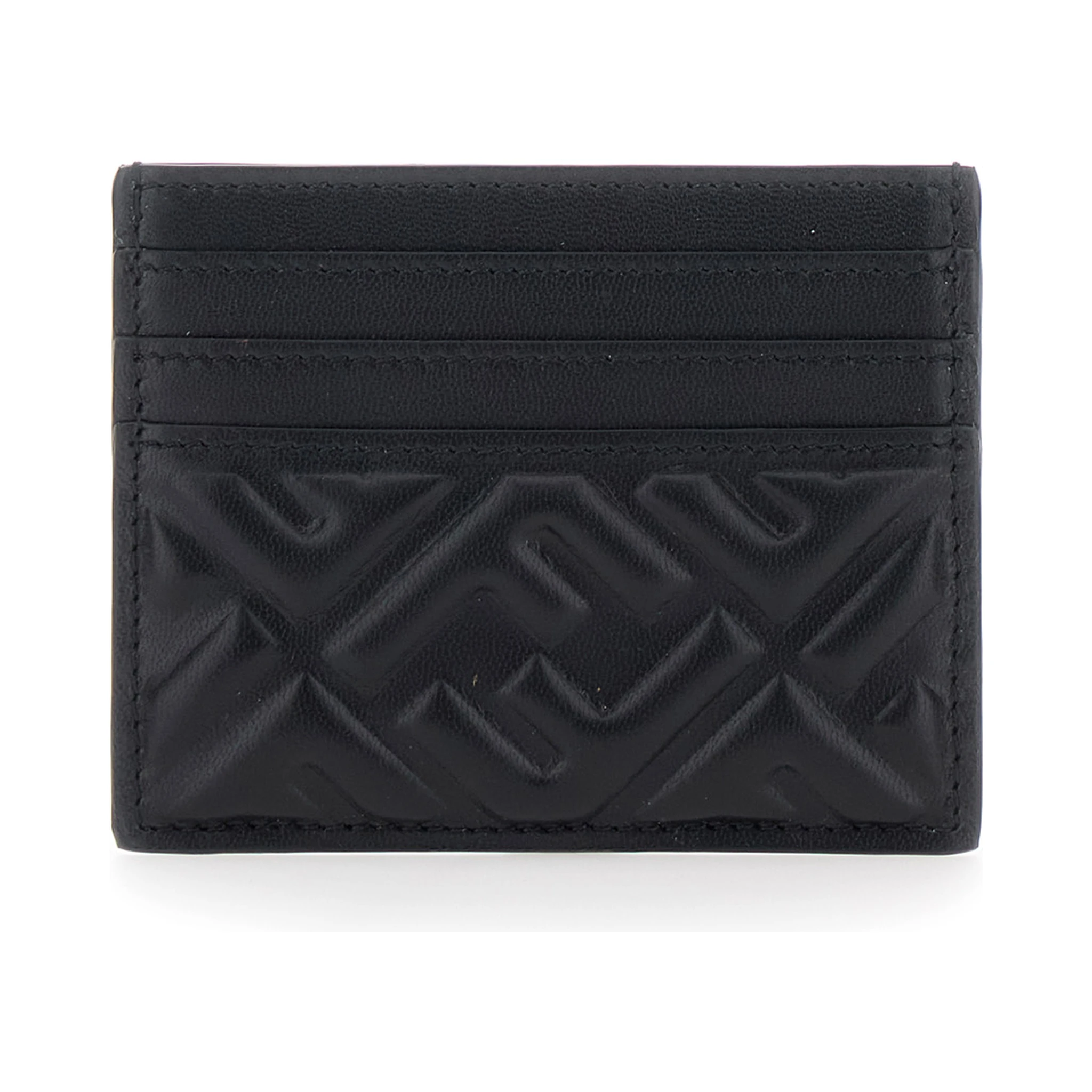 Black Card Holder with Embossed FF Pattern in Leather Woman