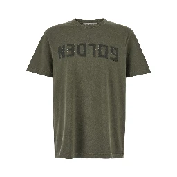Green Crewneck T-Shirt with Logo on the Front and Logo Patch on the Front in Cotton Man