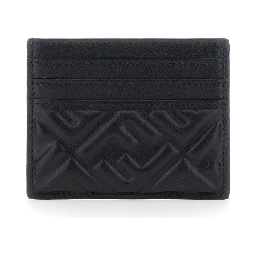 Black Card Holder with Embossed FF Pattern in Leather Woman
