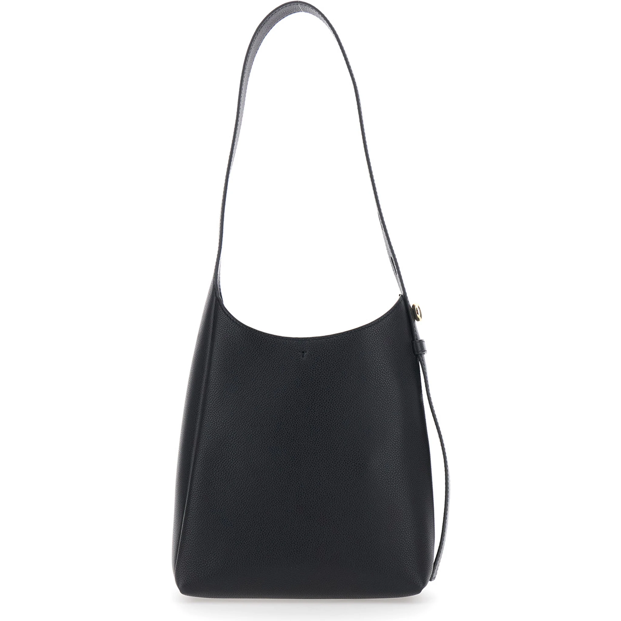 Romy Smal Black Shoulder Bag with Adjustable Strap in Hammered Leather Woman