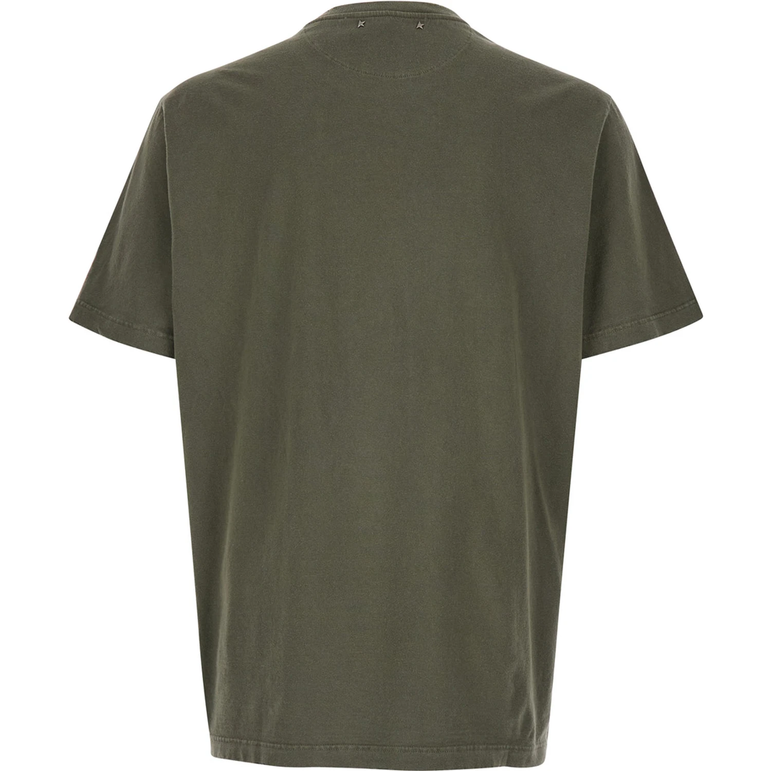 Green Crewneck T-Shirt with Logo on the Front and Logo Patch on the Front in Cotton Man