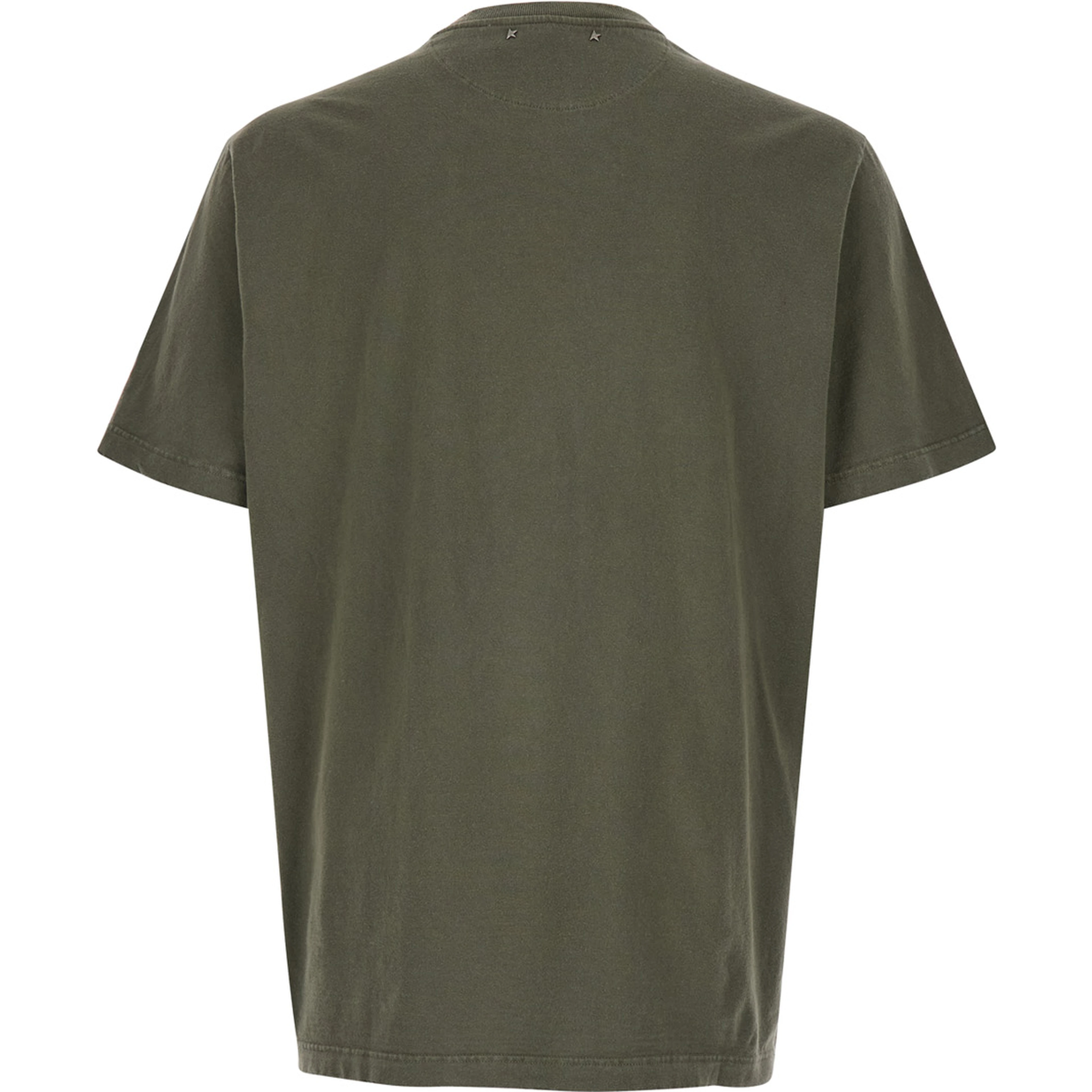 Green Crewneck T-Shirt with Logo on the Front and Logo Patch on the Front in Cotton Man