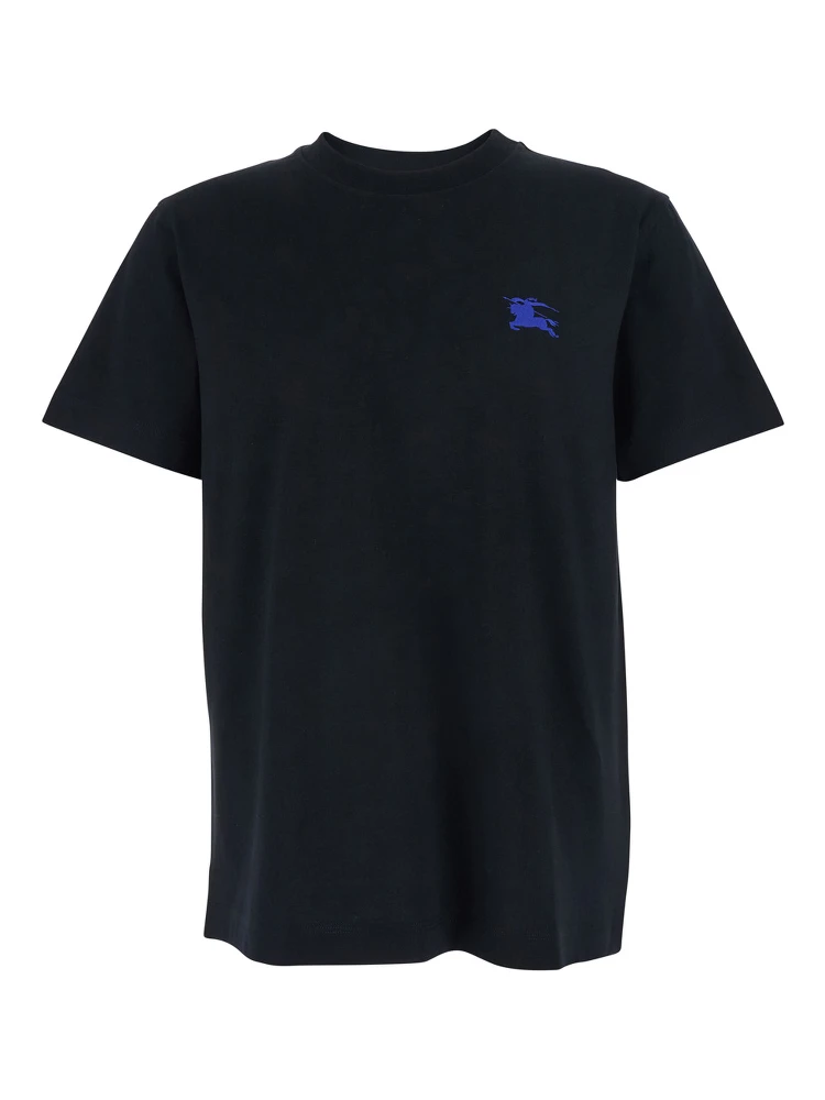 Black T-Shirt with Embroidered Logo on the Chest in Cotton Man