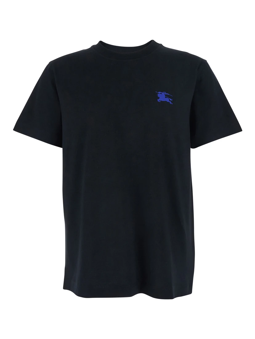Black T-Shirt with Embroidered Logo on the Chest in Cotton Man