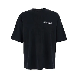 Black T-Shirt with Embroidered Logo on the Chest in Cotton Man