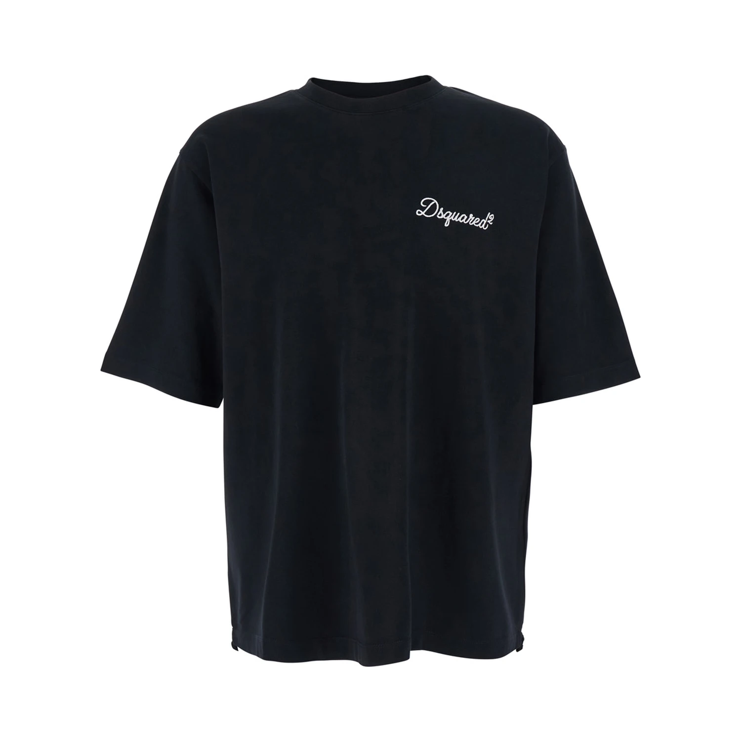 Black T-Shirt with Embroidered Logo on the Chest in Cotton Man