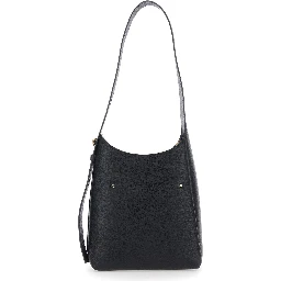Romy Smal Black Shoulder Bag with Adjustable Strap in Hammered Leather Woman