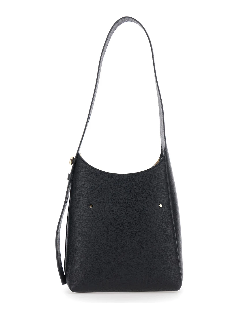 Romy Smal Black Shoulder Bag with Adjustable Strap in Hammered Leather Woman