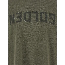 Green Crewneck T-Shirt with Logo on the Front and Logo Patch on the Front in Cotton Man