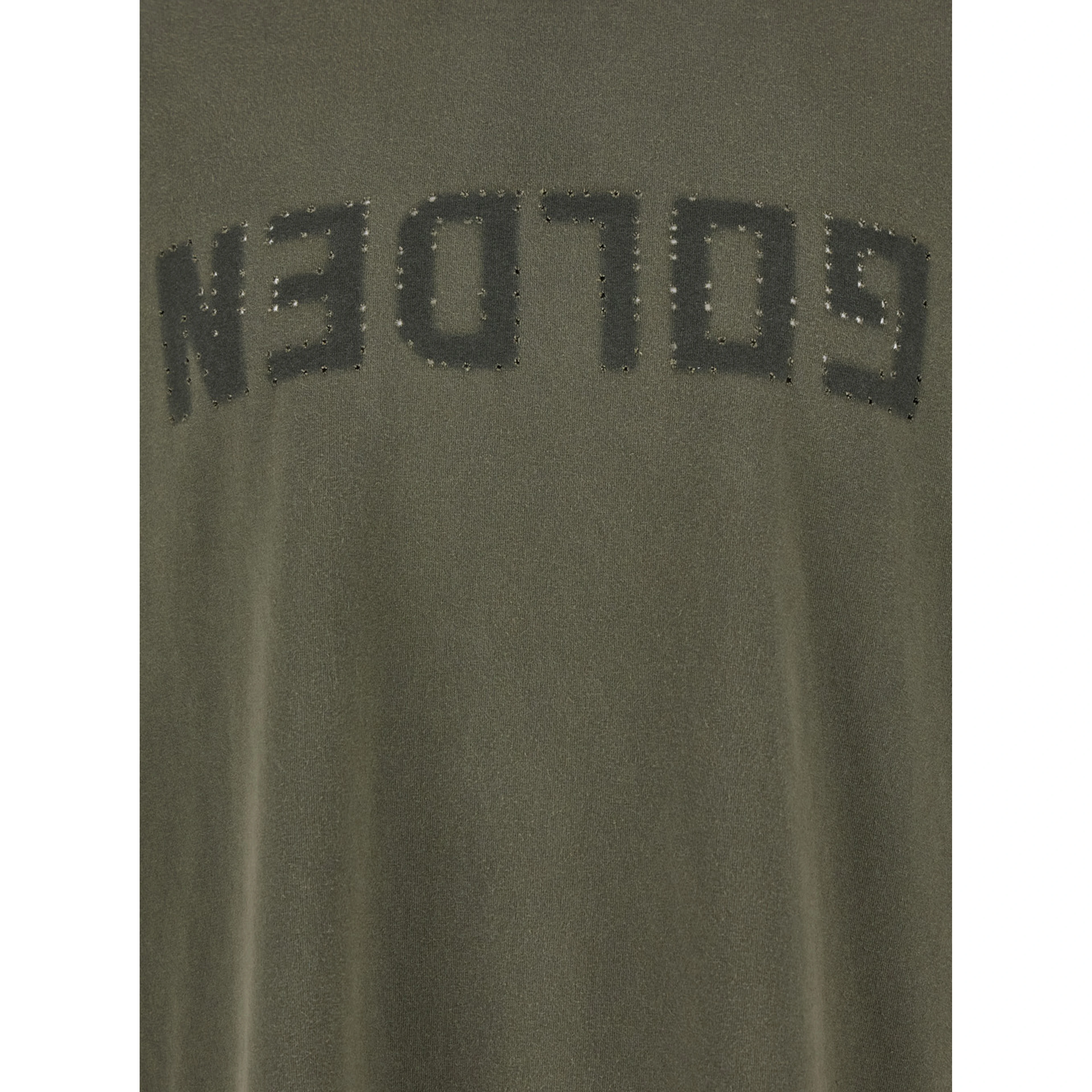 Green Crewneck T-Shirt with Logo on the Front and Logo Patch on the Front in Cotton Man