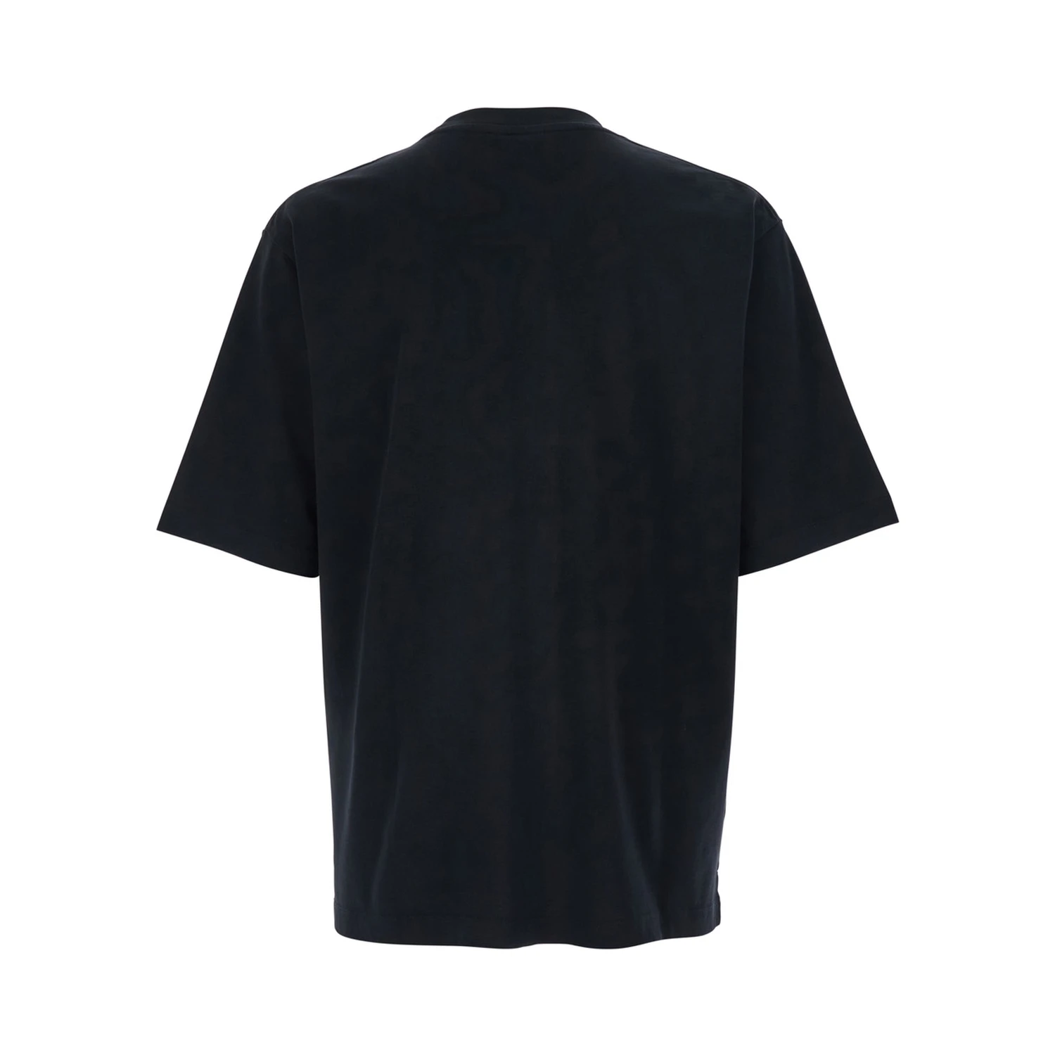 Black T-Shirt with Embroidered Logo on the Chest in Cotton Man
