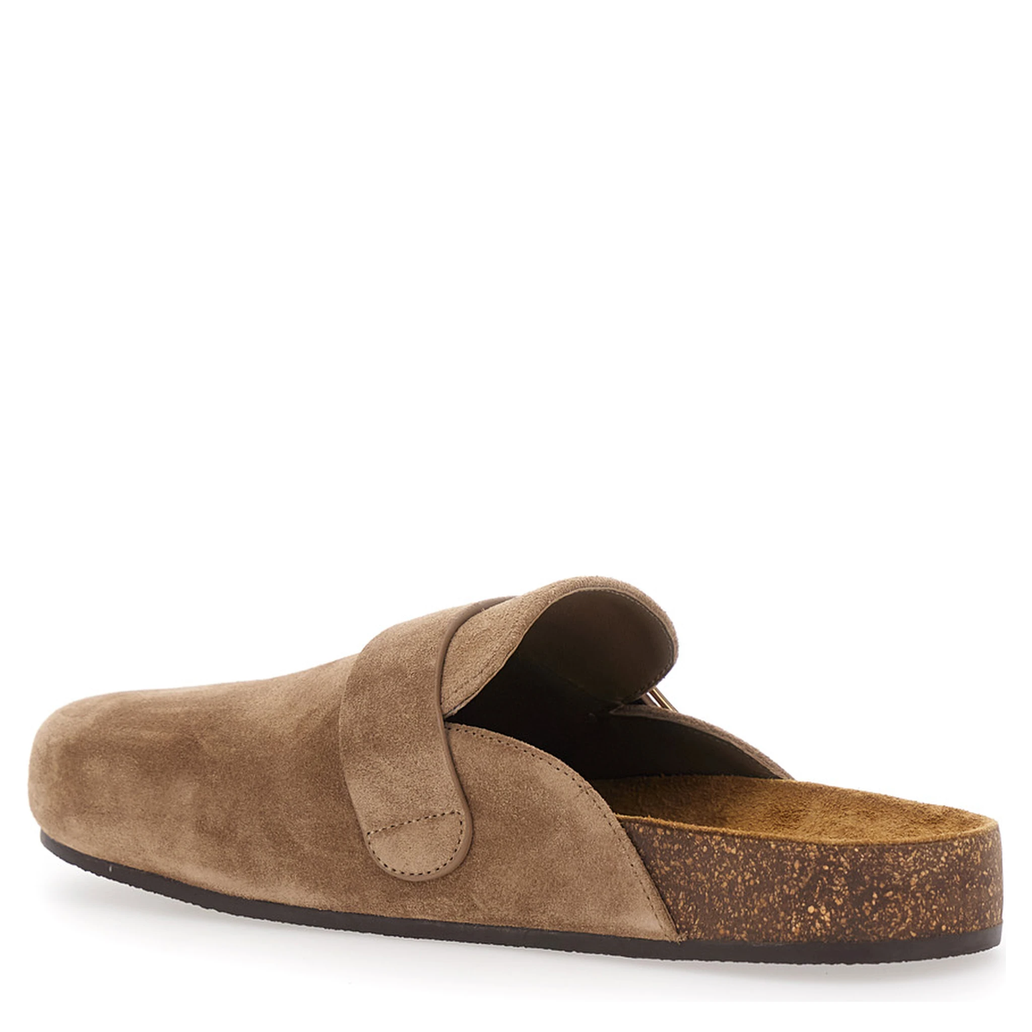 Mellow Beige Slip-On Mule with Metallic Logo Buckle in Suede Woman