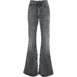 Grey Bootcut Jeans with Back Logo Patch in Denim Woman