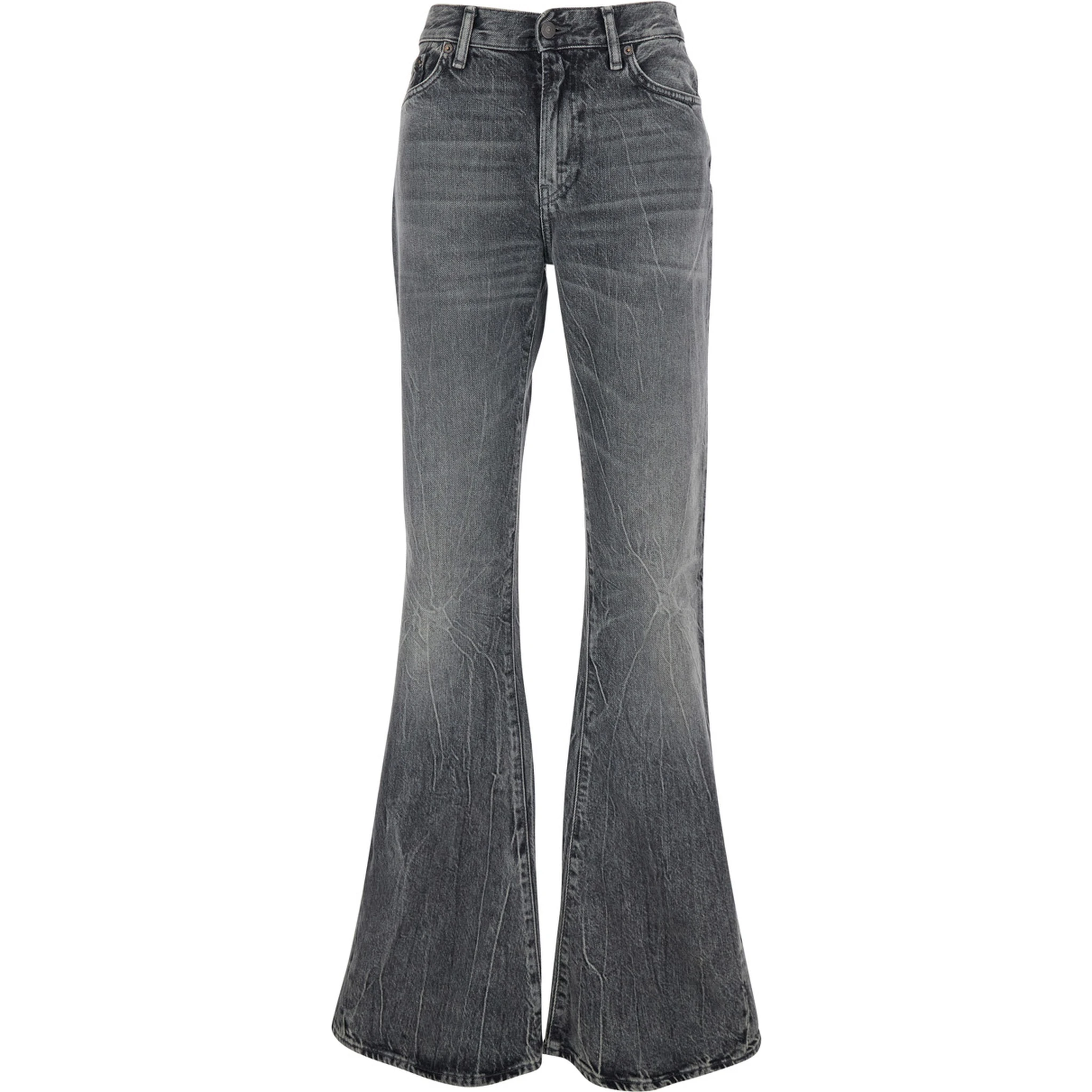 Grey Bootcut Jeans with Back Logo Patch in Denim Woman