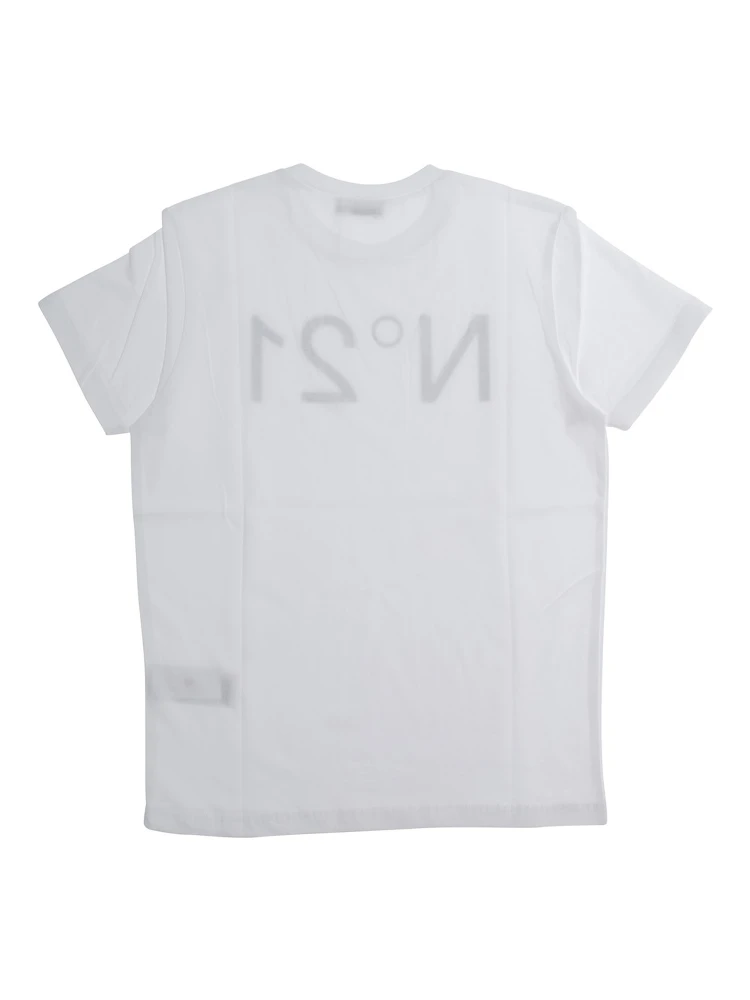 White Crewneck T-Shirt with Maxi Logo Print on the Front in Cotton Girl alternative
