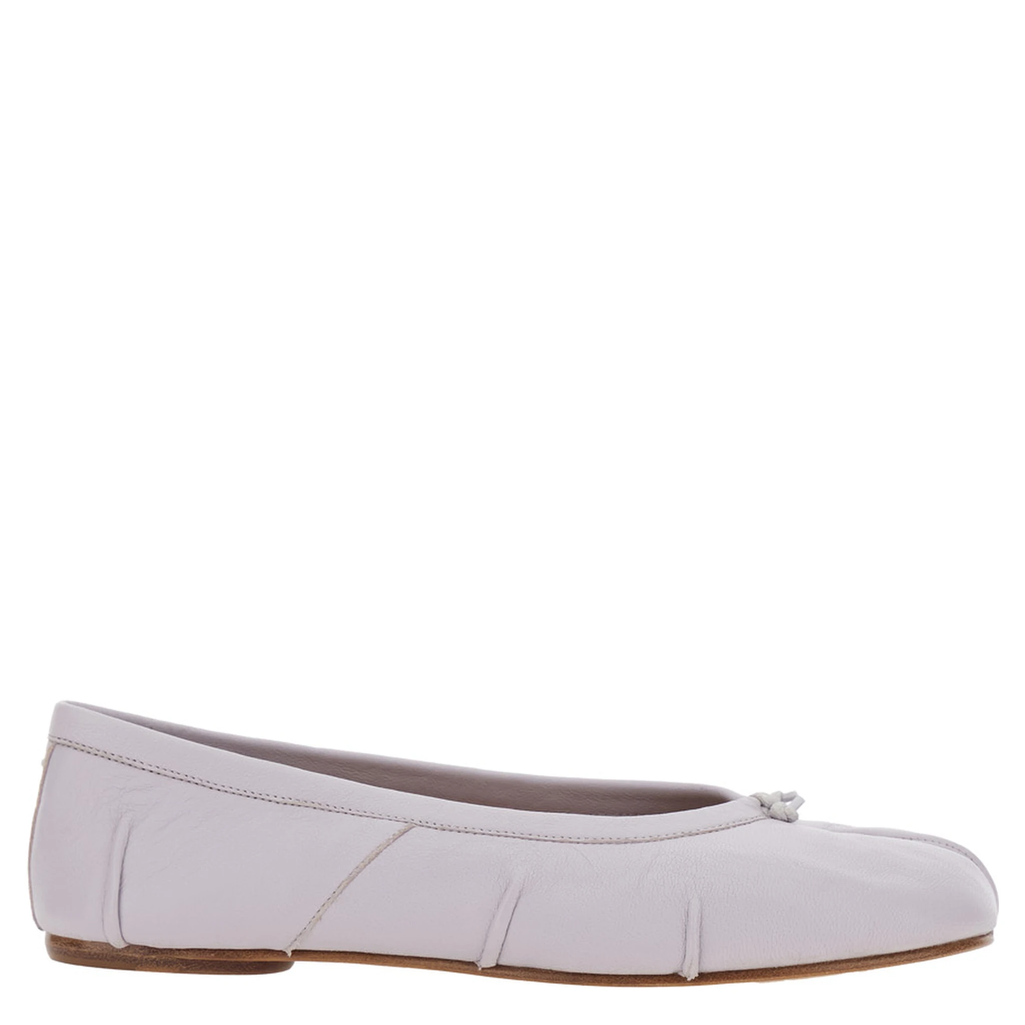 White Ballet Flats with Tabi Toe and Bow Detail on Front in Leather Woman