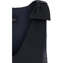 فستان طويل أزرق داكن بدون أكمام بياقة على شكل حرف V من قماش نسائي