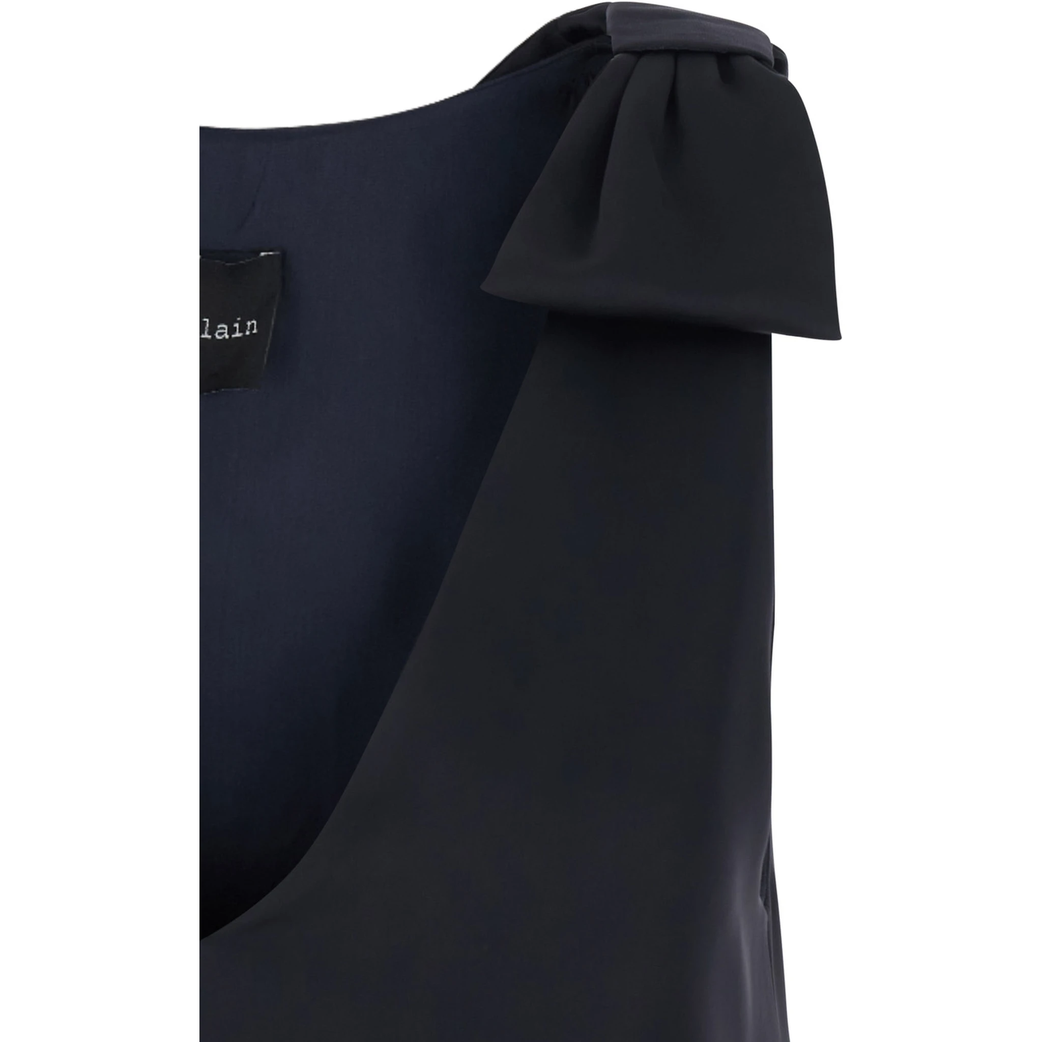 فستان طويل أزرق داكن بدون أكمام بياقة على شكل حرف V من قماش نسائي