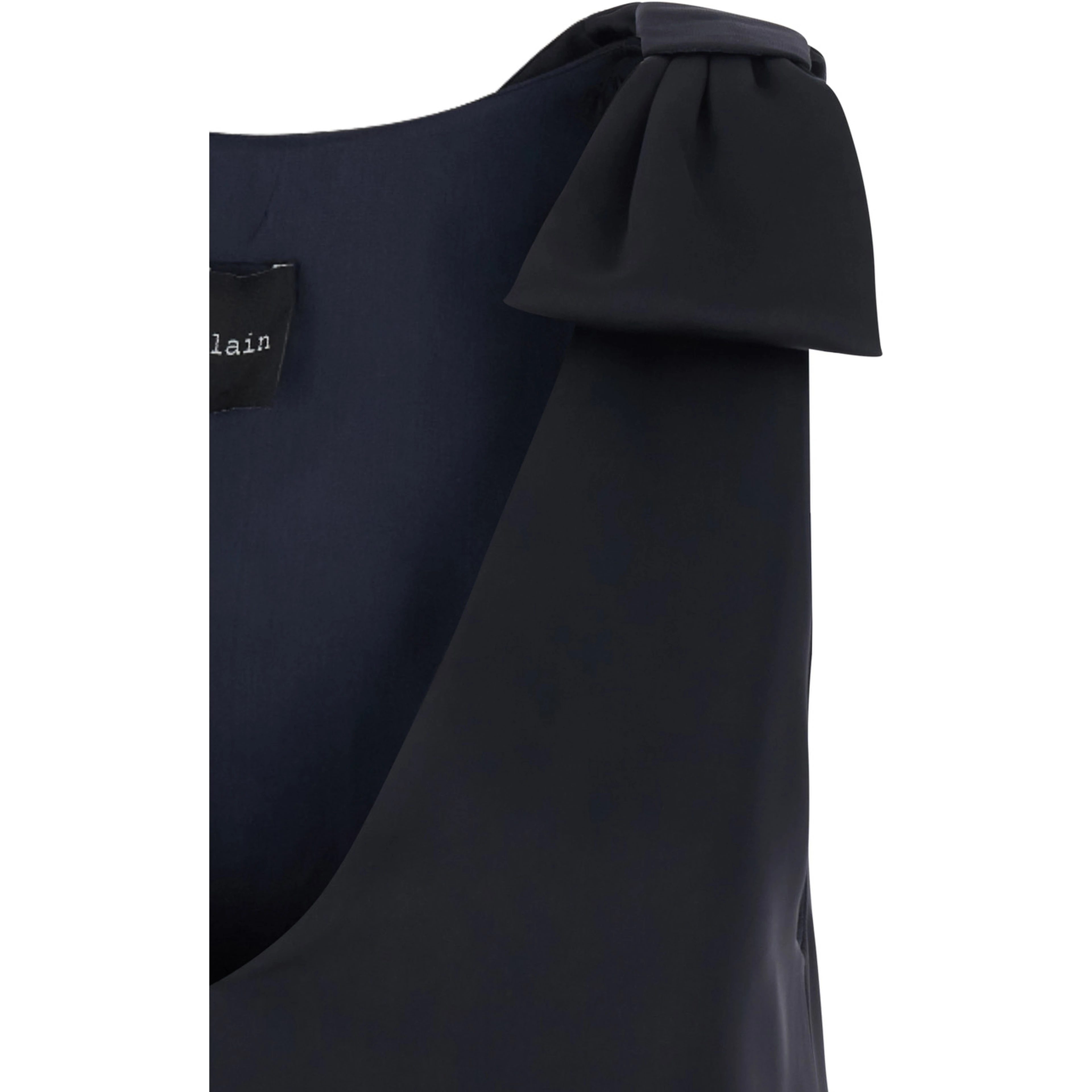 Dark Blue Long Sleeveless Dress with V-Neck in Fabric Woman