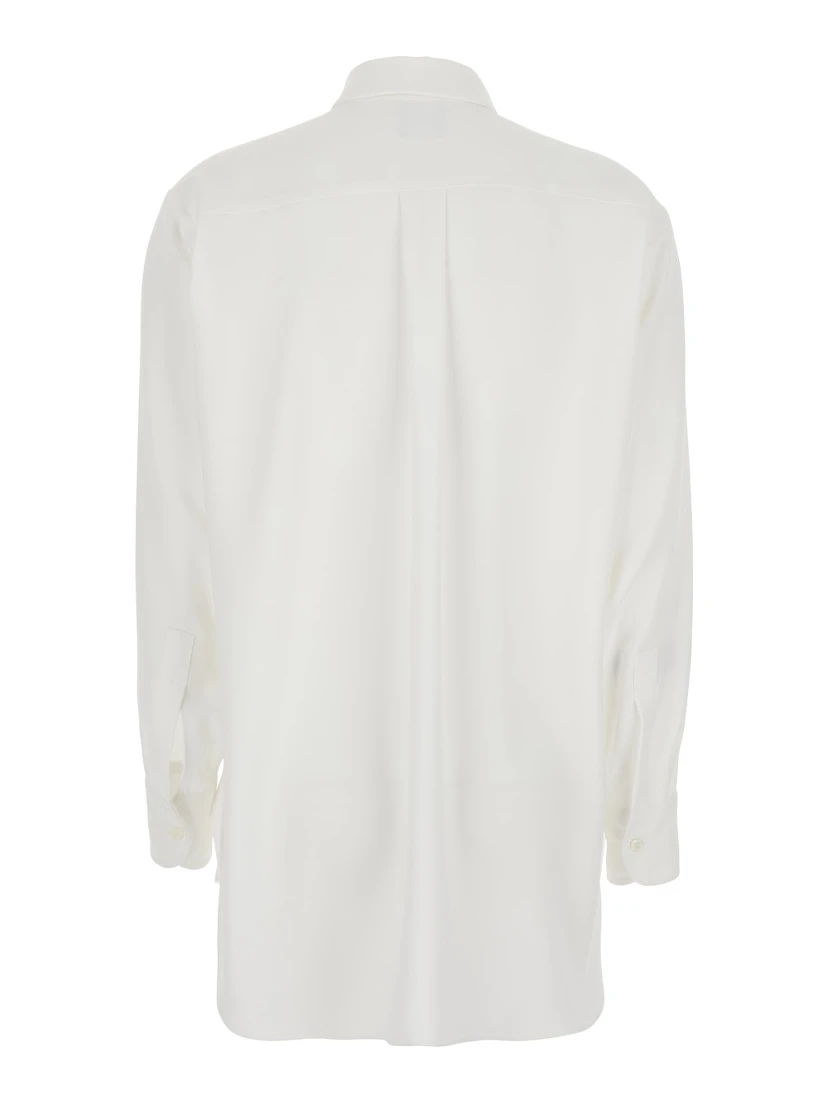 قميص أبيض بياقة كلاسيكية من قماش تقني للنساء