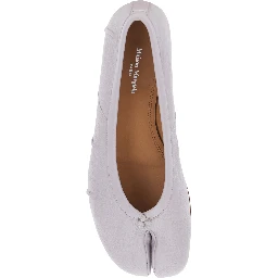 White Ballet Flats with Tabi Toe and Bow Detail on Front in Leather Woman