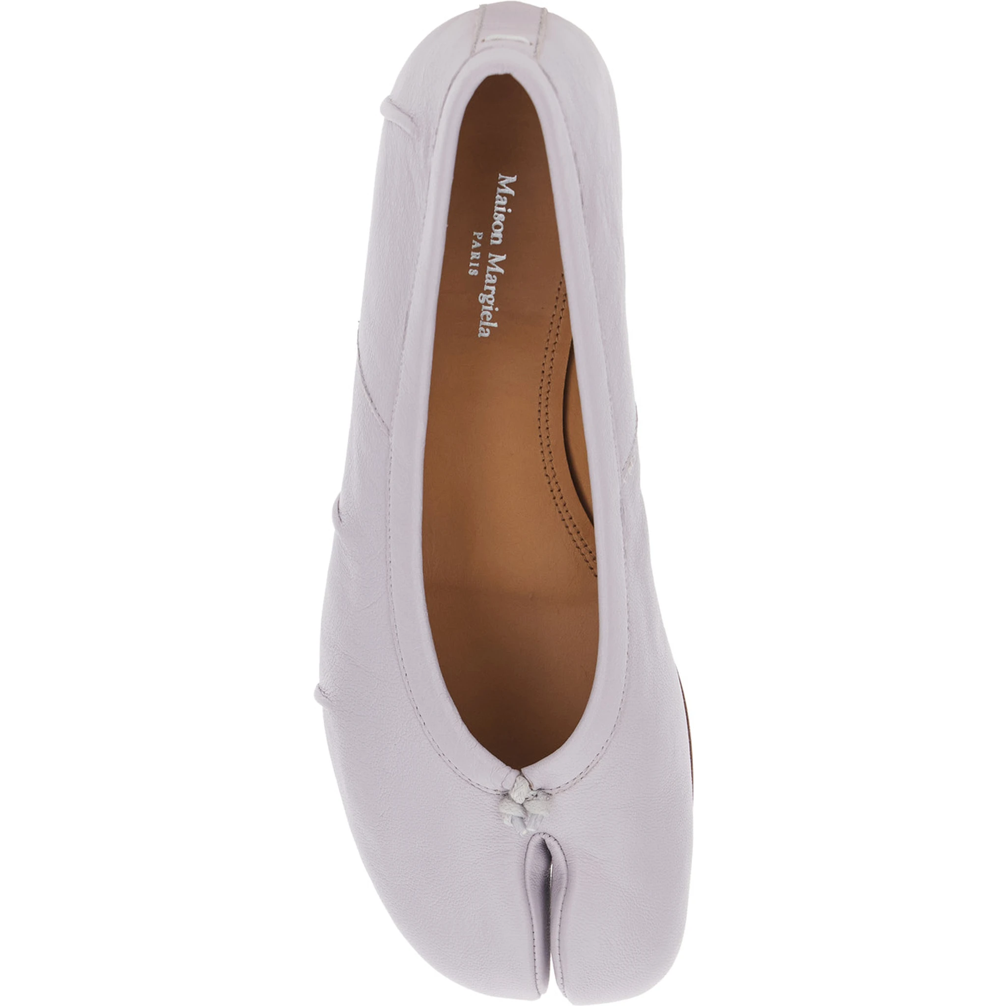 White Ballet Flats with Tabi Toe and Bow Detail on Front in Leather Woman