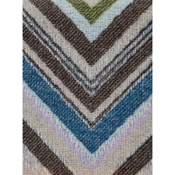 Chevron Multicolor Blanket with ZigZag Motif and Fringed Hem in Wool Blend Home