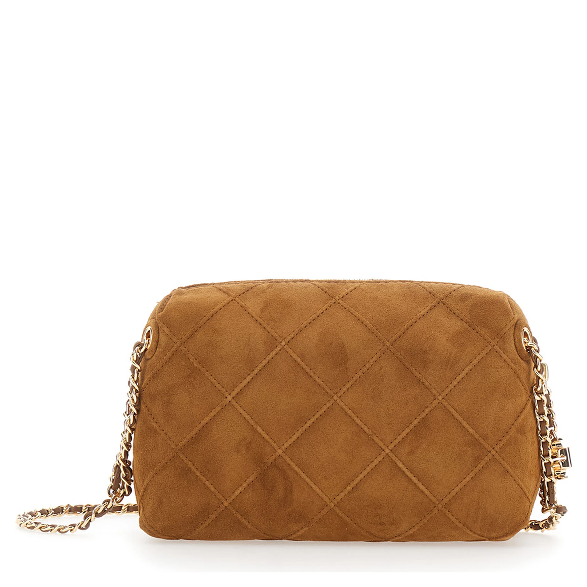 Fleming Brown Shoulder Bag with Chain Shoulder Strap and Logo Charm in Suede Woman