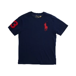 Blue Crewneck T-Shirt with Pony Embroidery on the Front in Cotton Boy