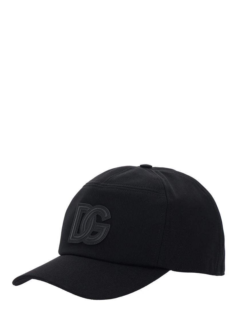 Black Baseball Cap with Logo Patch on the Front in Cotton Man