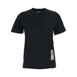 Black T-Shirt with Logo Application on the Front in Cotton Woman