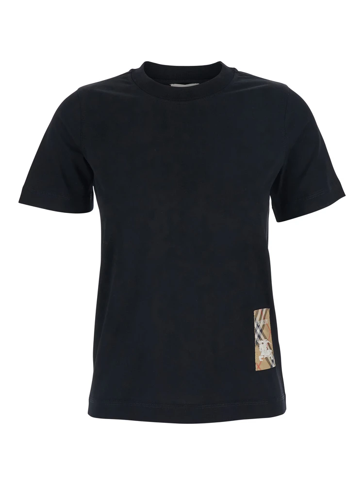 Black T-Shirt with Logo Application on the Front in Cotton Woman