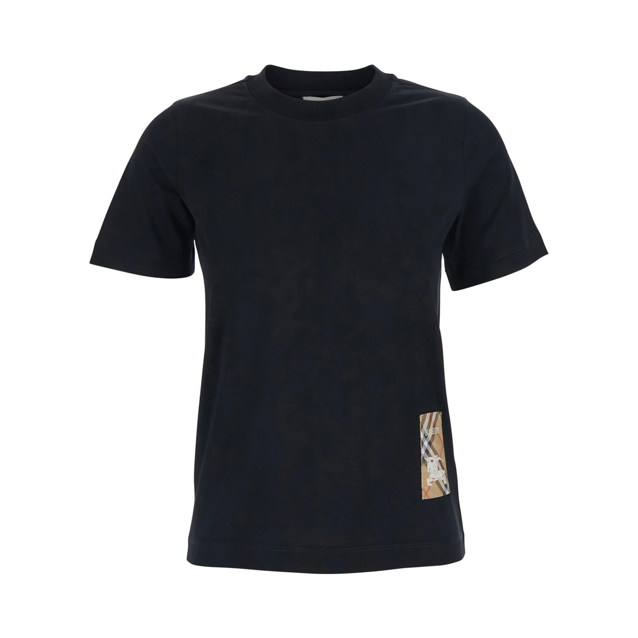 Black T-Shirt with Logo Application on the Front in Cotton Woman