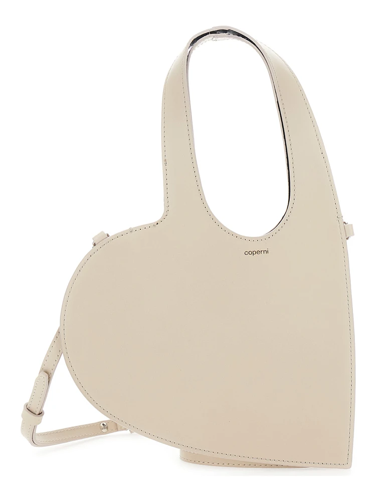 Baby Heart Beige Heart Shaped Crossbody Bag with Adjustable and Removable Shoulder Strap in Leather Woman