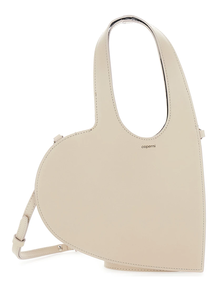 Baby Heart Beige Heart Shaped Crossbody Bag with Adjustable and Removable Shoulder Strap in Leather Woman