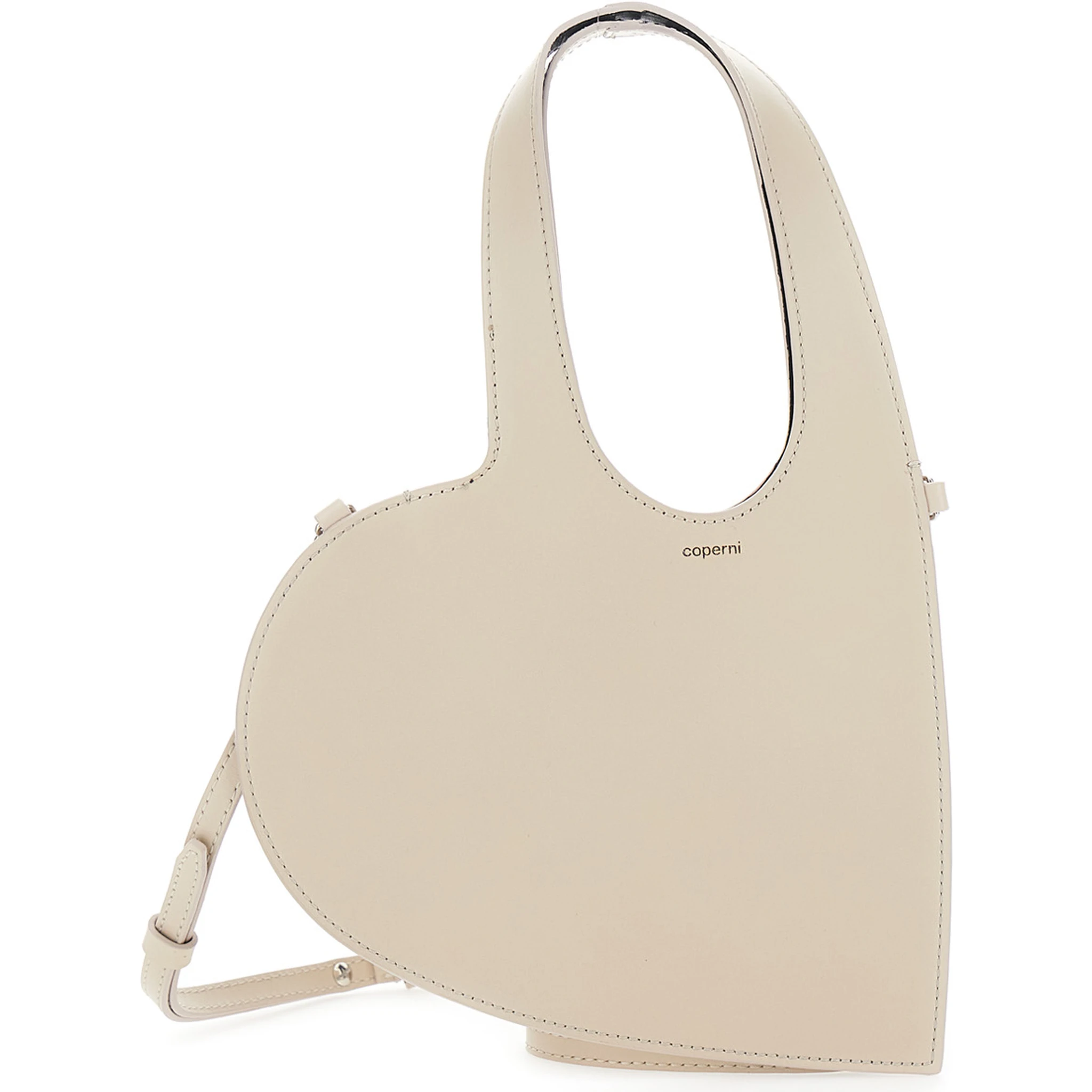 Baby Heart Beige Heart Shaped Crossbody Bag with Adjustable and Removable Shoulder Strap in Leather Woman
