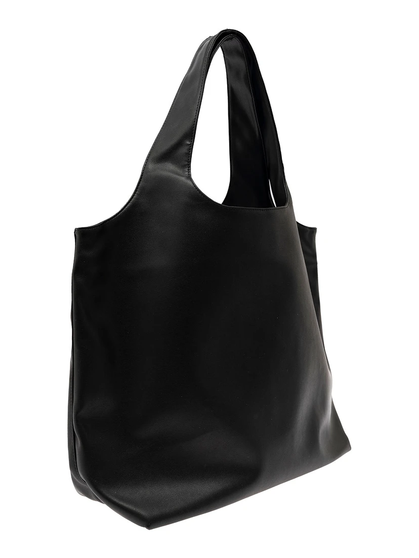 Ninon Black Shoulder Bag with Two Top Handles and Logo Lettering on the Front in Ecoleather Man