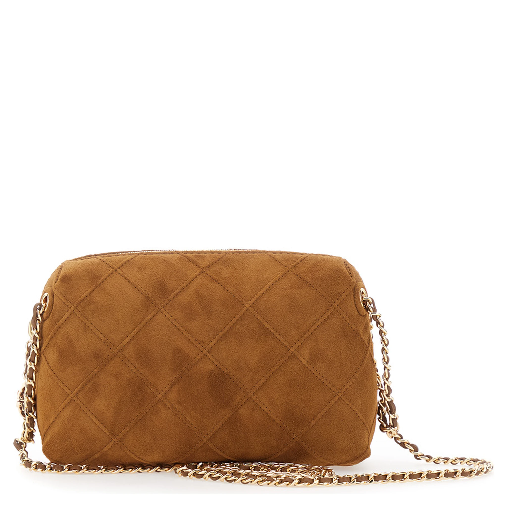 Fleming Brown Shoulder Bag with Chain Shoulder Strap and Logo Charm in Suede Woman