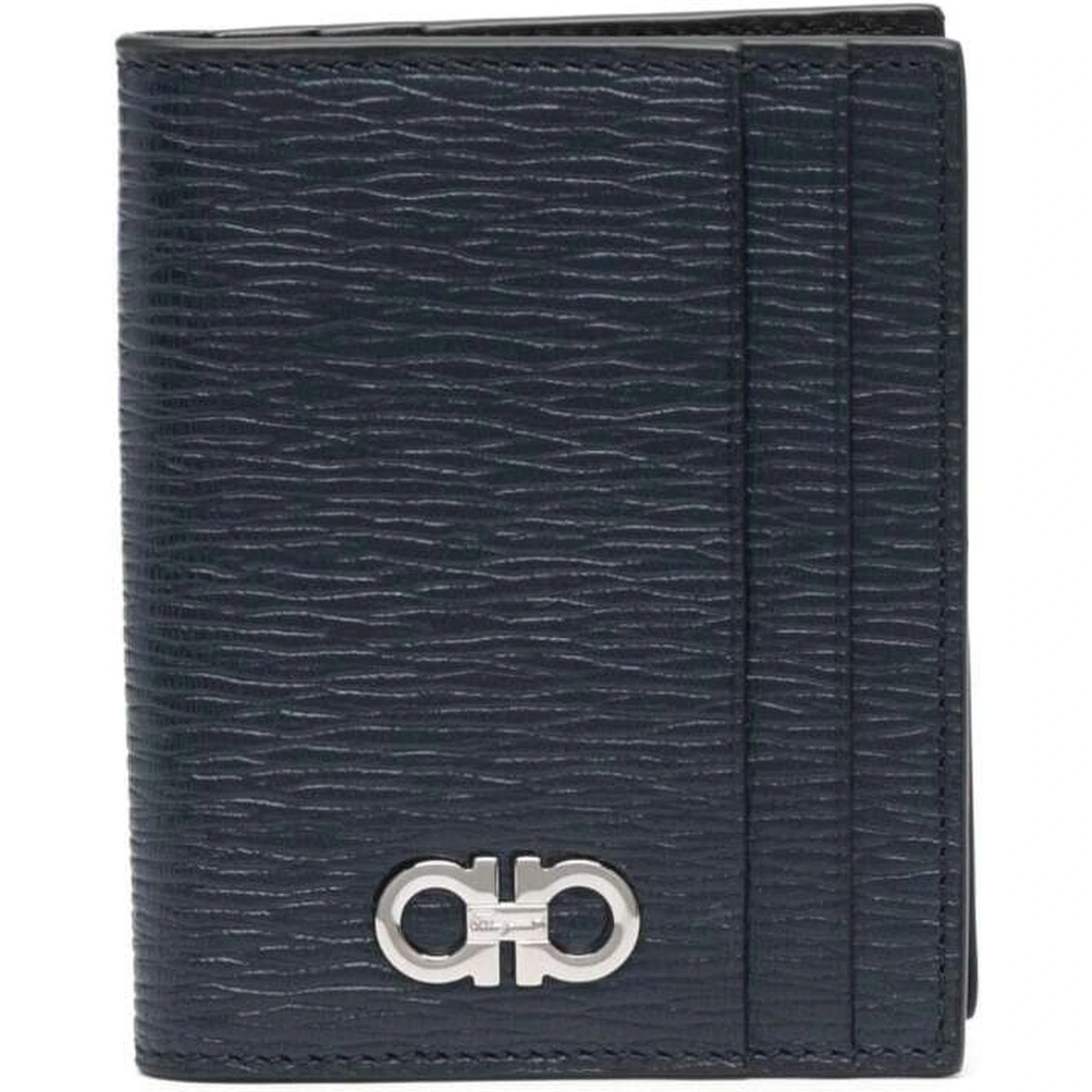 Blue Card Holder with Metallic Gancini Logo on the Front in Leather Man