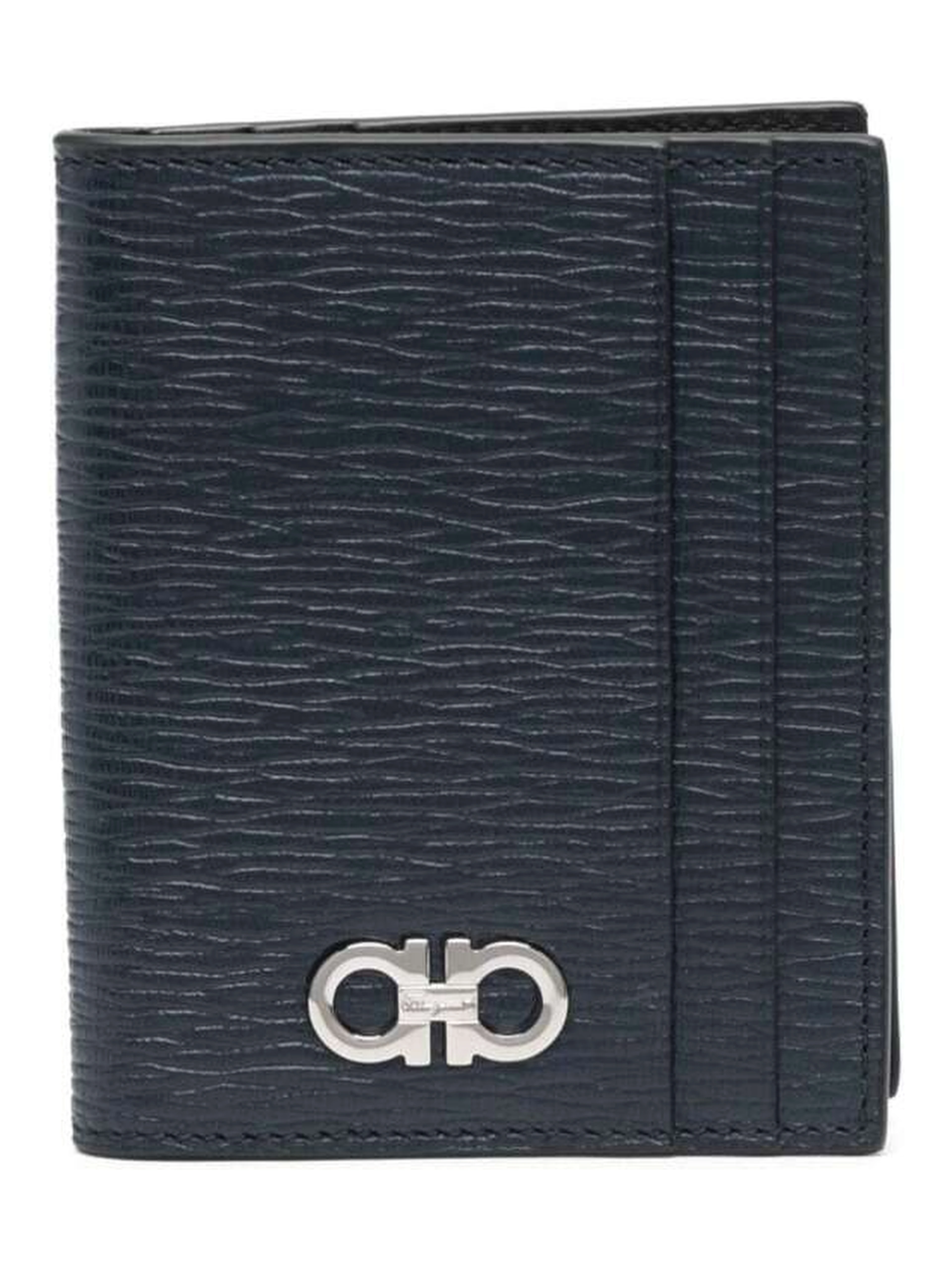 Blue Card Holder with Metallic Gancini Logo on the Front in Leather Man