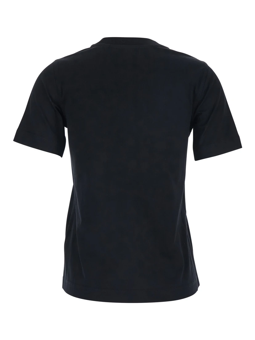 Black T-Shirt with Logo Application on the Front in Cotton Woman