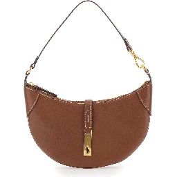 Brown Shoulder Bag with Logo Detail in Smooth Leather Woman