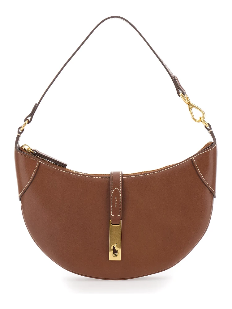 Brown Shoulder Bag with Logo Detail in Smooth Leather Woman